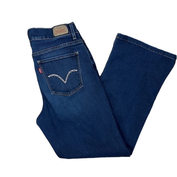 Levi Perfectly Slimming 512 Bootcut Blue Jeans. Metal Stud Pockets. 8 Short - Picture 4 of 6